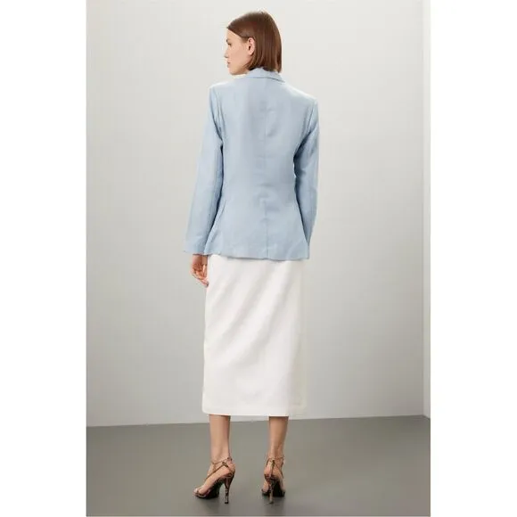 Rosetta Getty Women's Double Breasted Blazer Light Blue Size 0 Linen