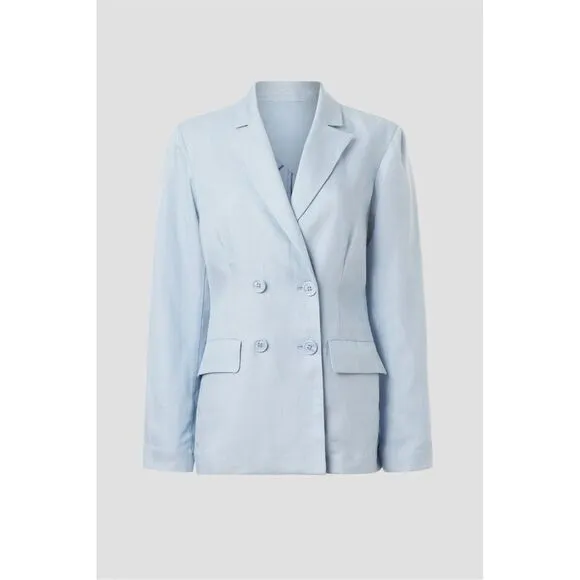 Rosetta Getty Women's Double Breasted Blazer Light Blue Size 0 Linen