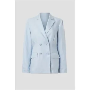 Rosetta Getty Women's Double Breasted Blazer Light Blue Size 0 Linen