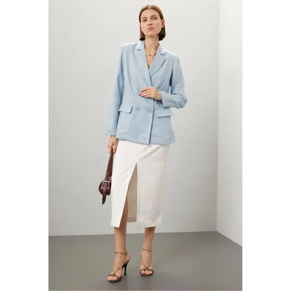 Rosetta Getty Women's Double Breasted Blazer Light Blue Size 0 Linen