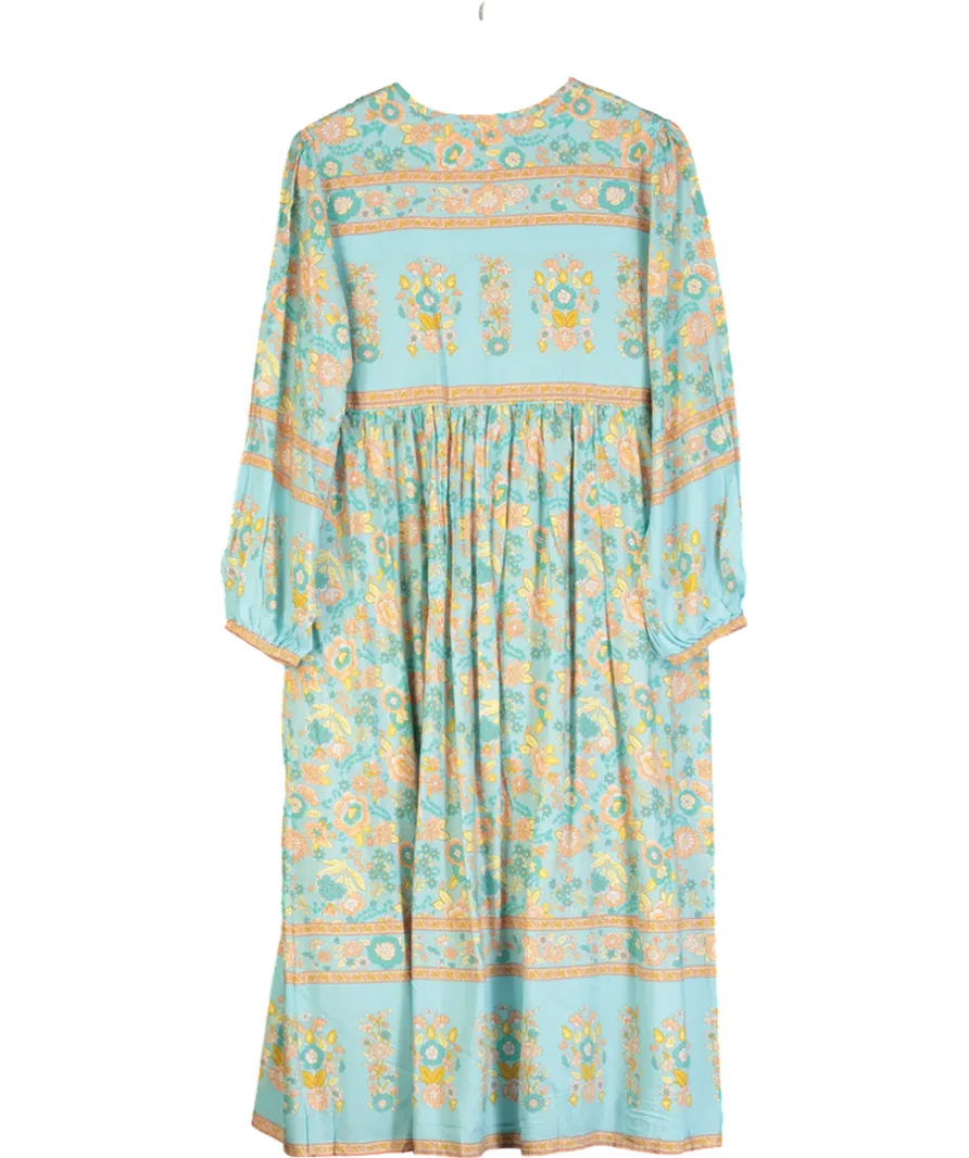 R.Vivimos Multicoloured Casual Bohemian Print Neck Tie Long Sleeve Beach Style Long Midi Dress Vacation Dress UK M