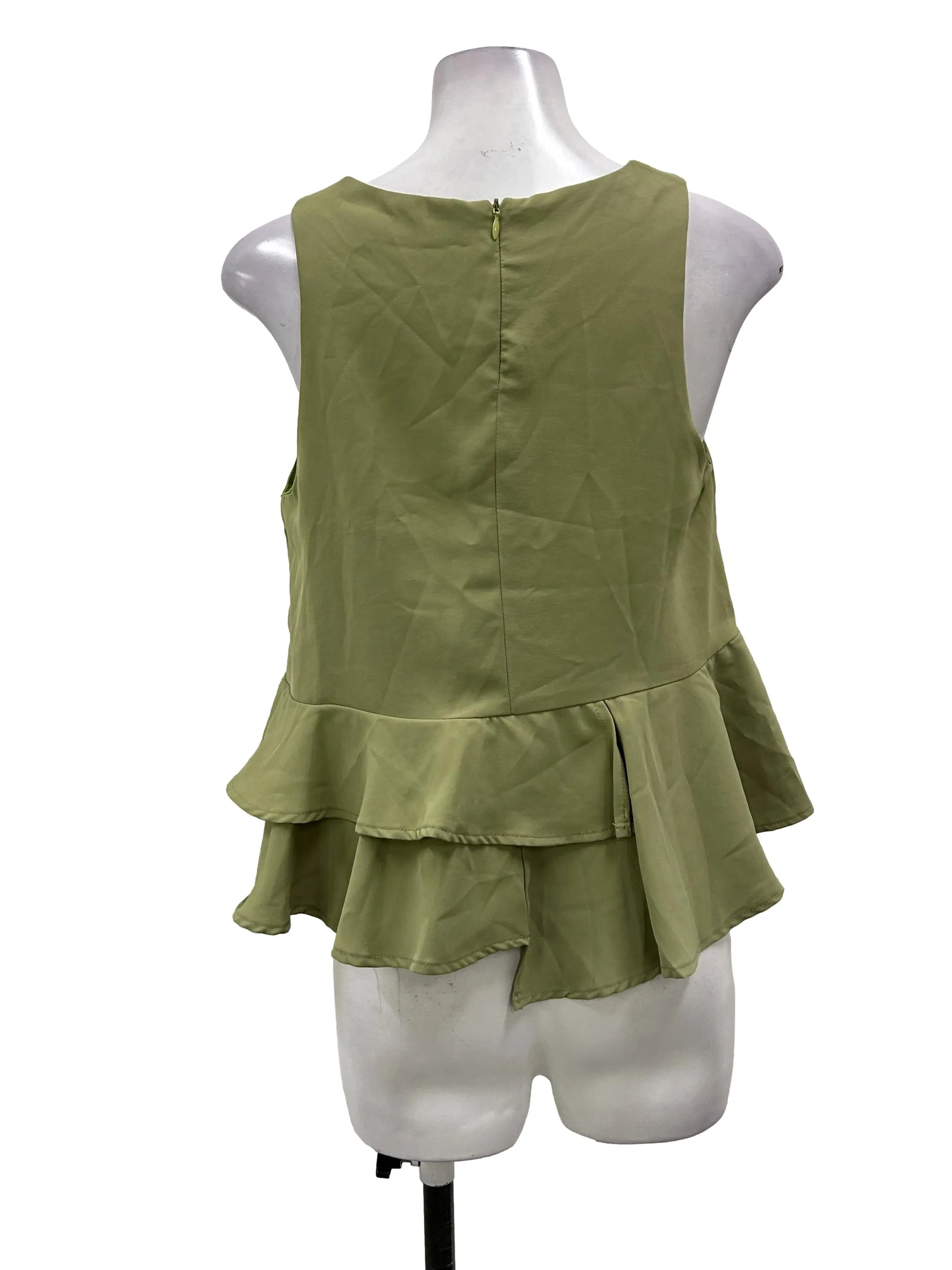 Sage Green Sleeveless Peplum Top
