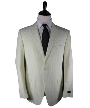 SAKS 5TH AVE BY HICKEY FREEMAN - Ivory & Lime Green Seersucker Striped Blazer -  46R