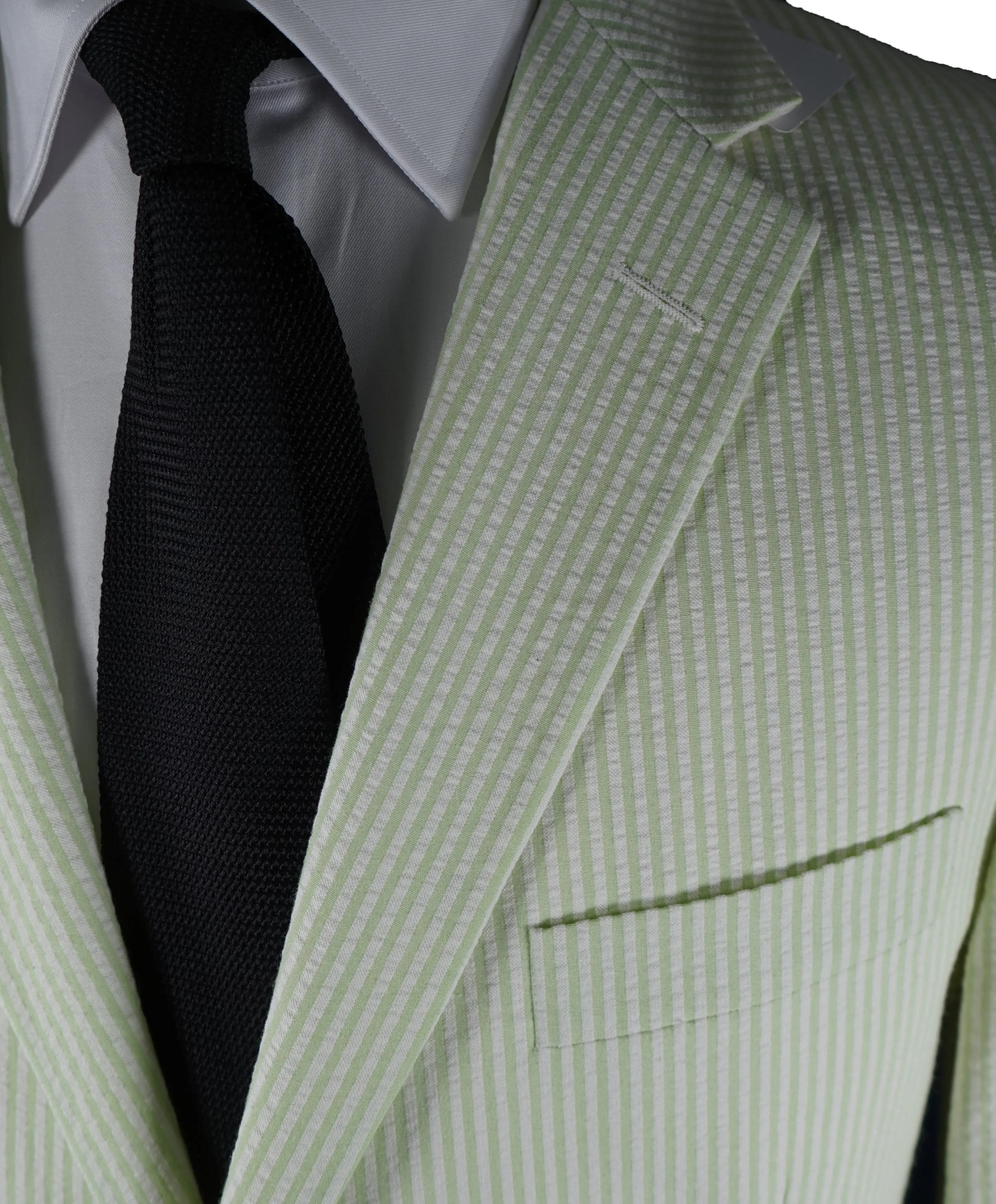 SAKS 5TH AVE BY HICKEY FREEMAN - Ivory & Lime Green Seersucker Striped Blazer -  46R