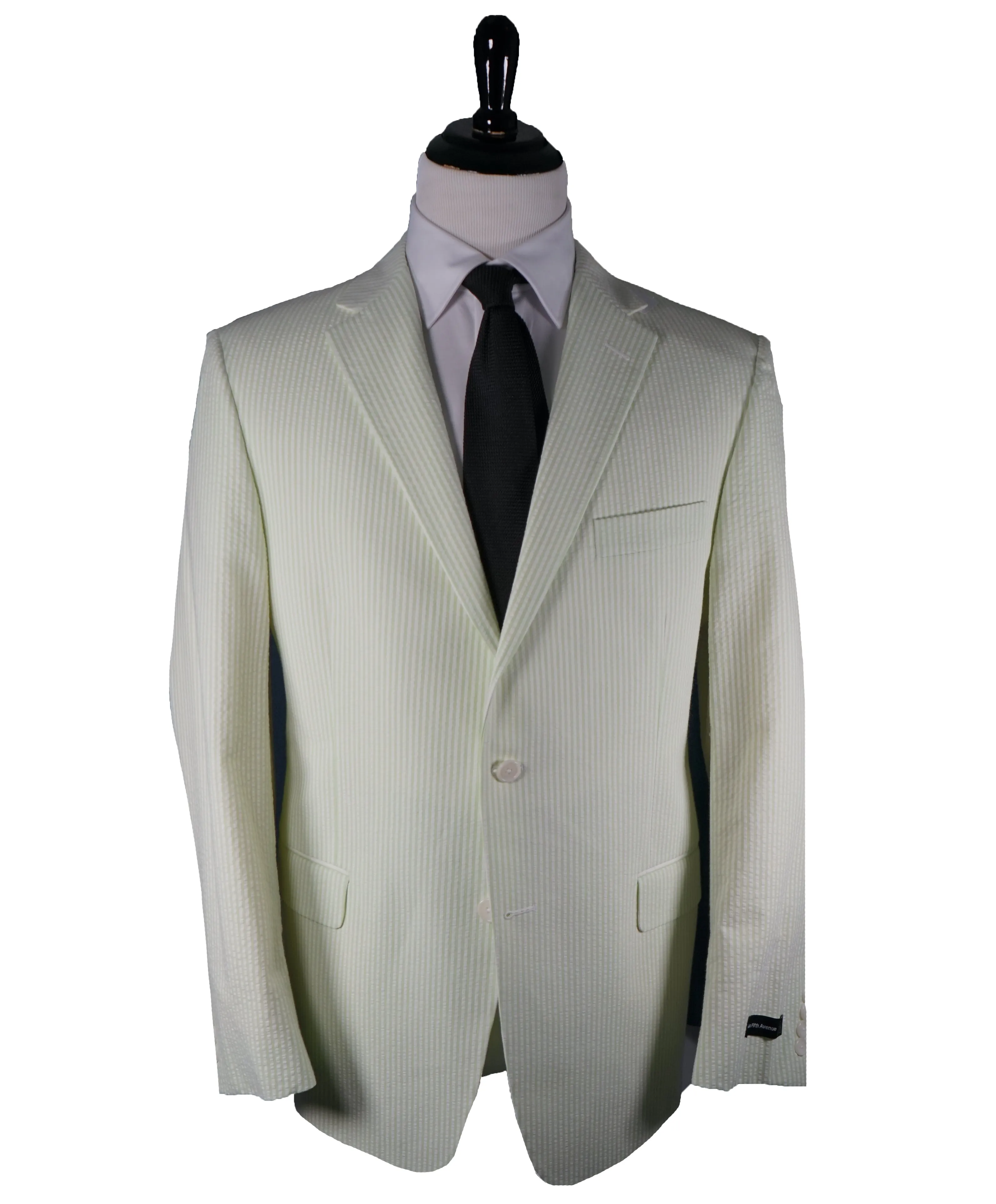 SAKS 5TH AVE BY HICKEY FREEMAN - Ivory & Lime Green Seersucker Striped Blazer -  46R