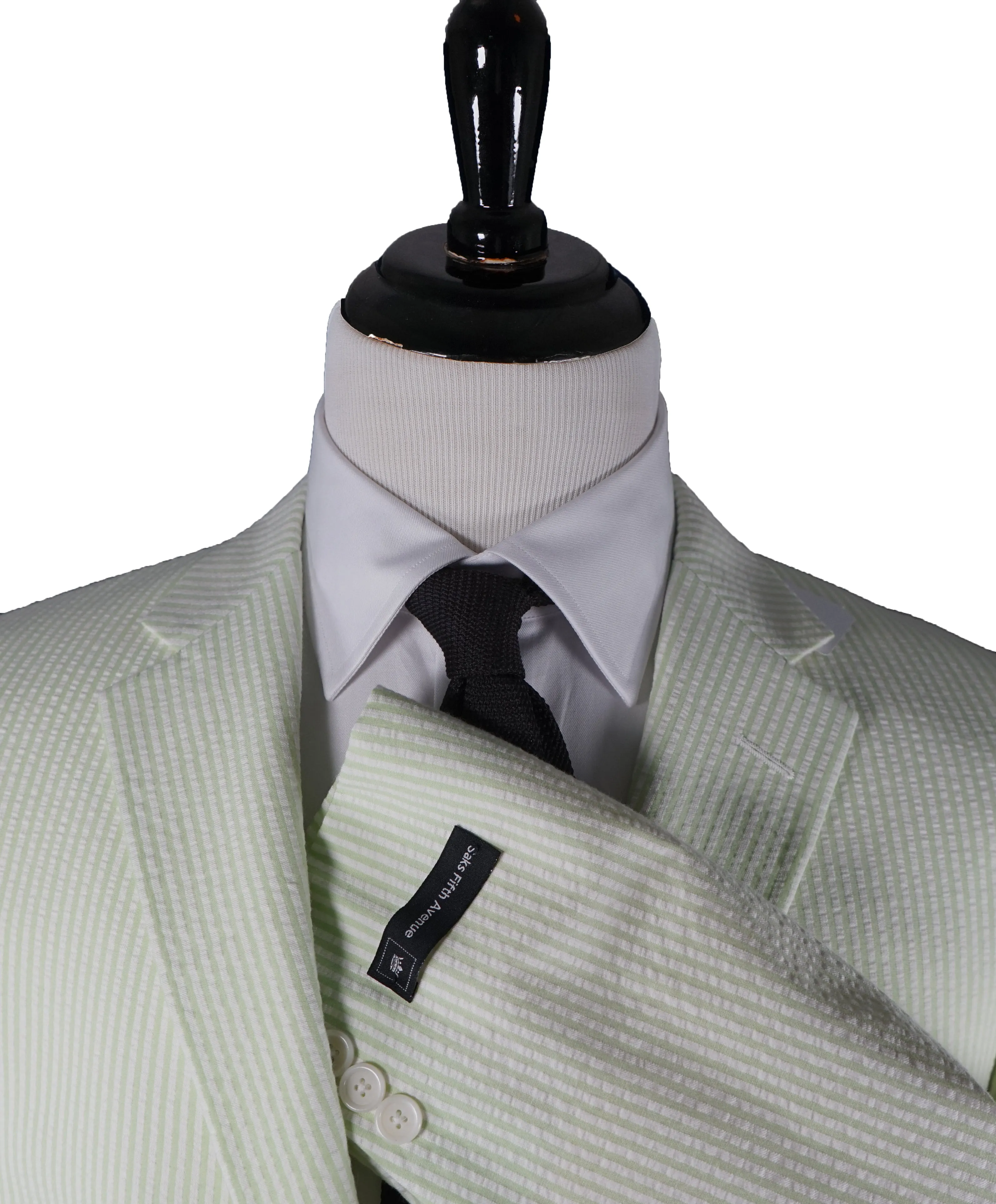 SAKS 5TH AVE BY HICKEY FREEMAN - Ivory & Lime Green Seersucker Striped Blazer -  46R