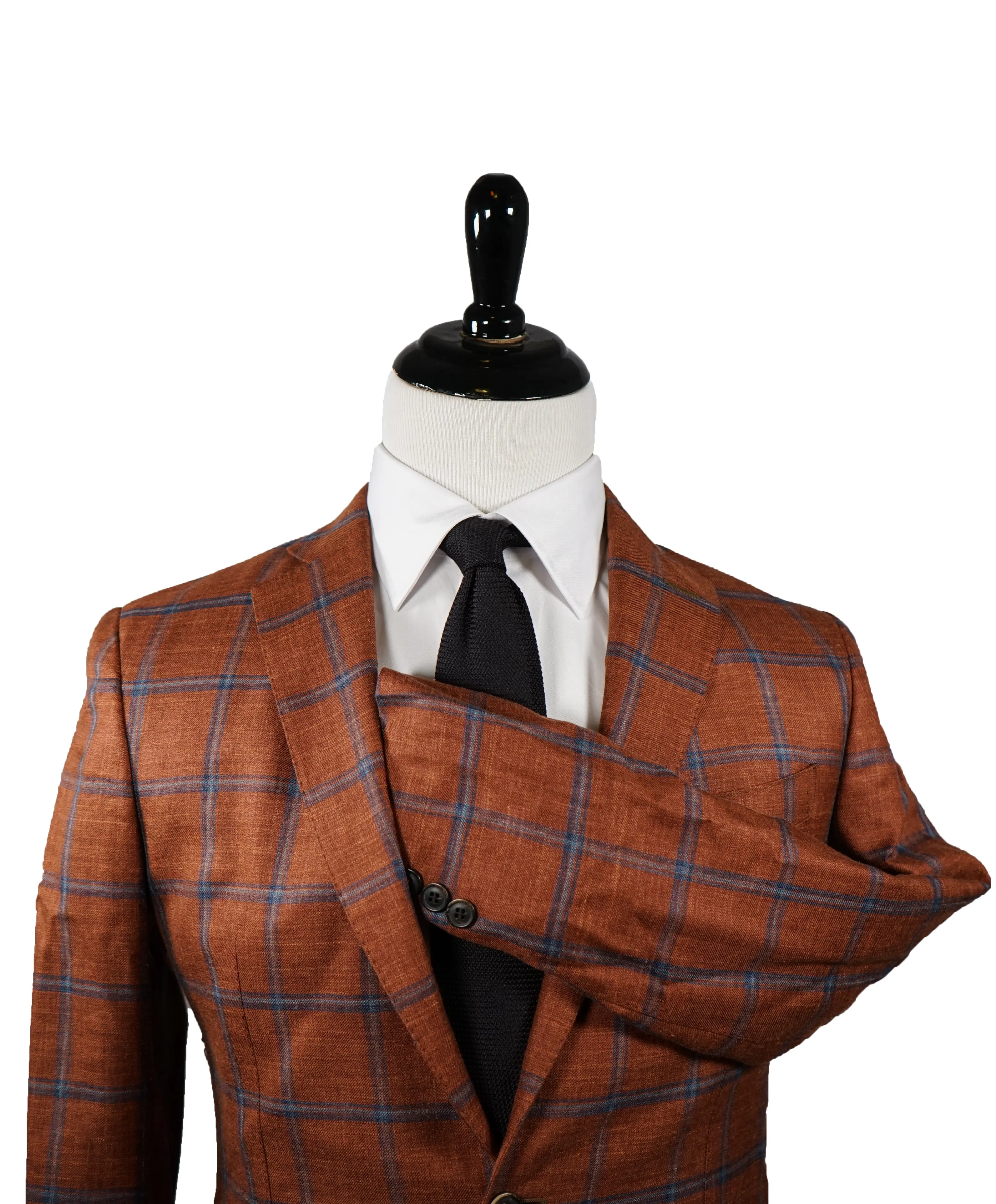 SAKS FIFTH AVENUE / LORO PIANA - “SummerTime” Fabric Slim Orange/Blue Plaid Blazer- 40R