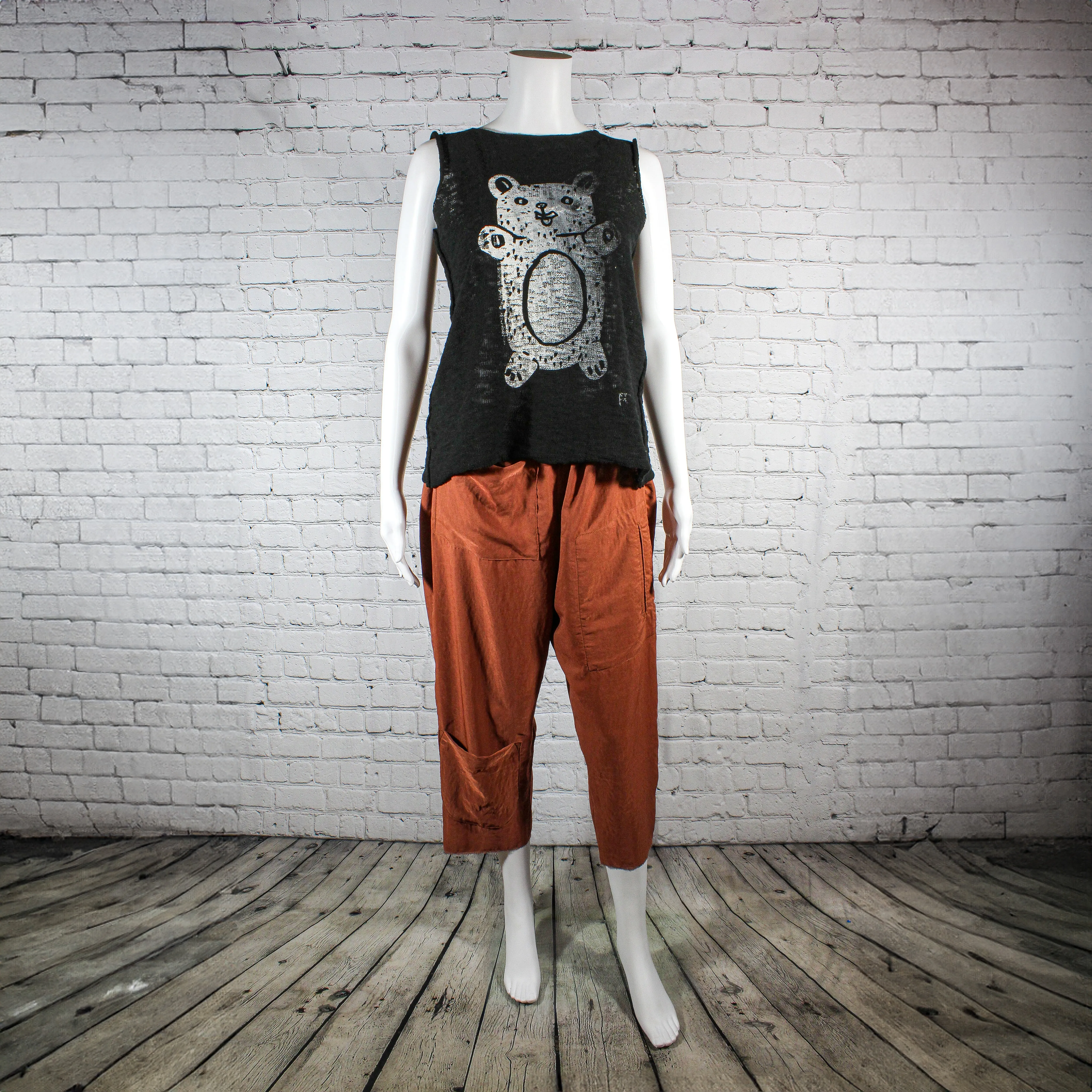SALE! Open Back Tank in Black with Bear by Paper Temples