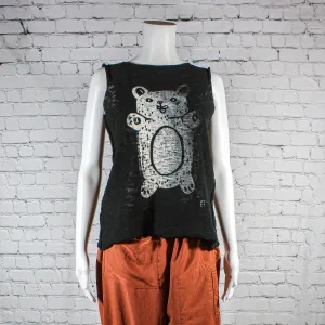 SALE! Open Back Tank in Black with Bear by Paper Temples