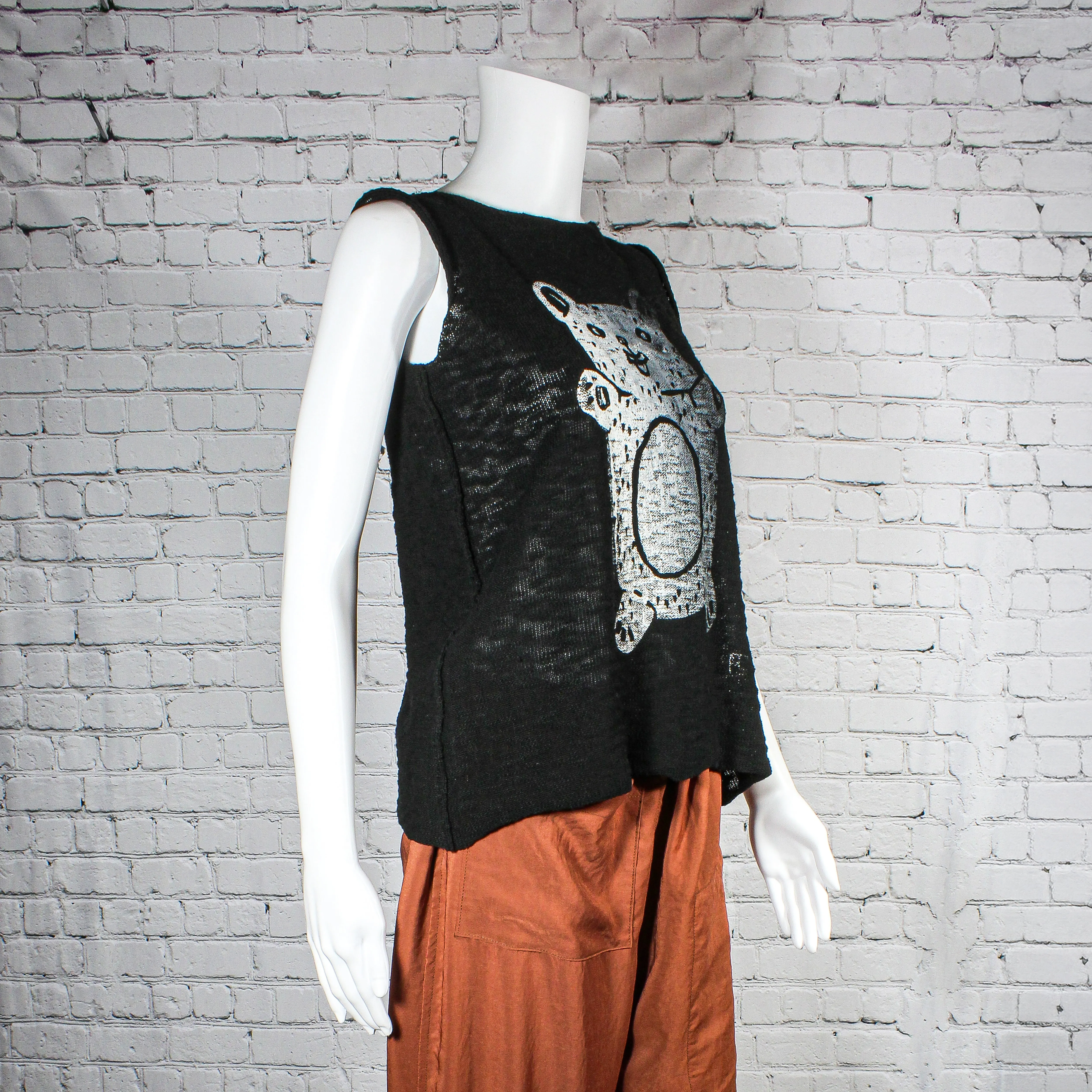 SALE! Open Back Tank in Black with Bear by Paper Temples