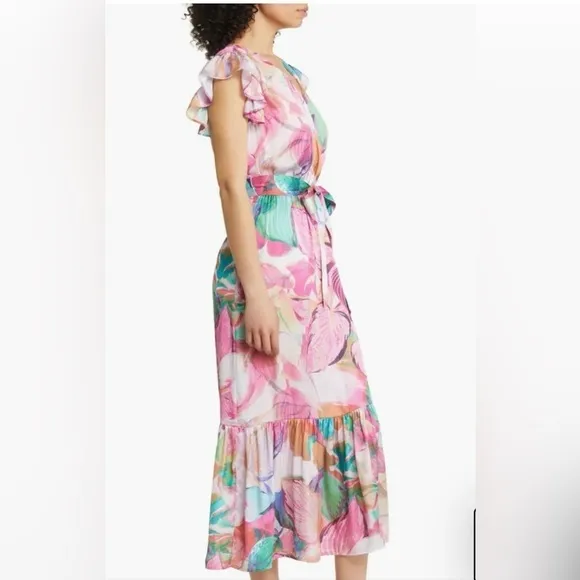 Sam Edelman Colorburst Leaf Print Faux Wrap Dress - Size 10