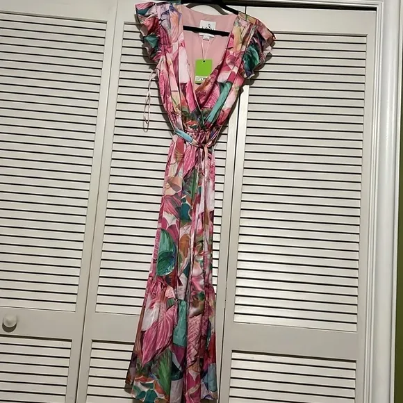Sam Edelman Colorburst Leaf Print Faux Wrap Dress - Size 10