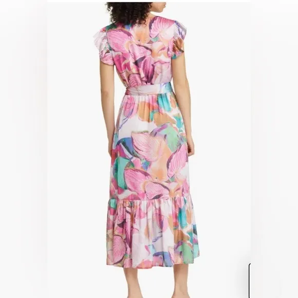 Sam Edelman Colorburst Leaf Print Faux Wrap Dress - Size 10