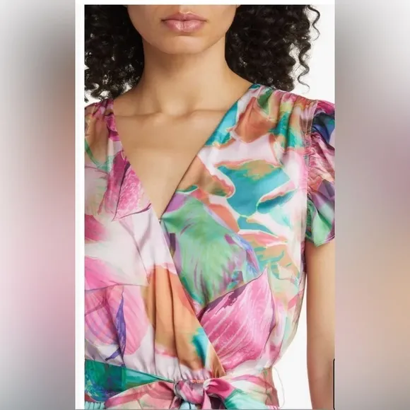 Sam Edelman Colorburst Leaf Print Faux Wrap Dress - Size 10