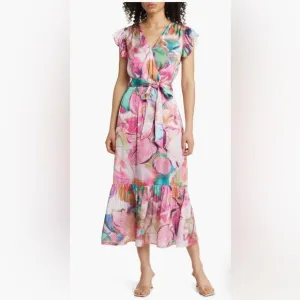 Sam Edelman Colorburst Leaf Print Faux Wrap Dress - Size 10
