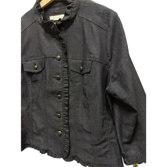 Sandro denim jacket blazer ruffle trim