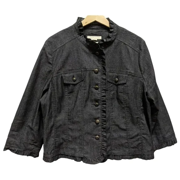 Sandro denim jacket blazer ruffle trim
