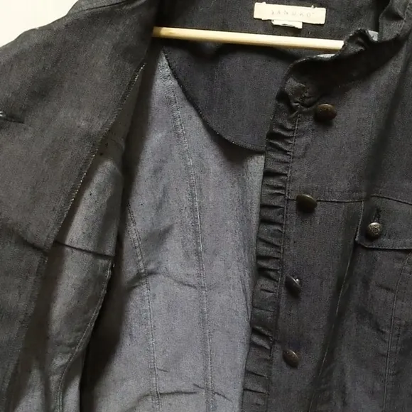 Sandro denim jacket blazer ruffle trim
