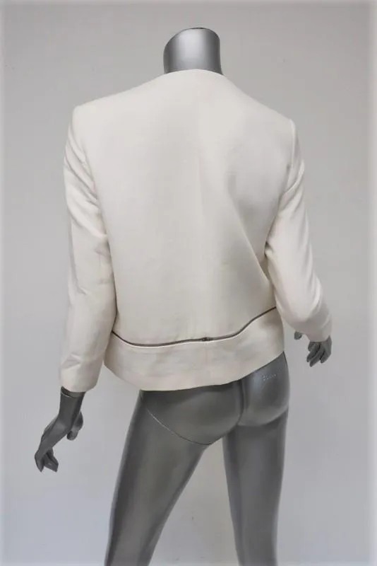 Sandro Volonte Zip Hem Blazer Cream Wool-Blend Size 38 Open Front Jacket