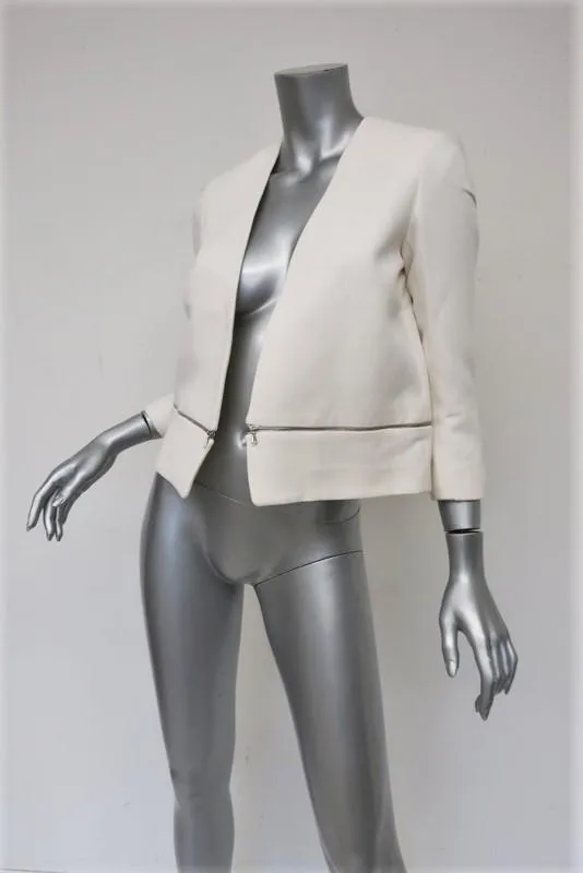 Sandro Volonte Zip Hem Blazer Cream Wool-Blend Size 38 Open Front Jacket
