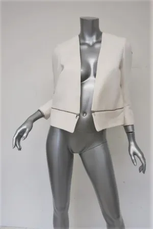 Sandro Volonte Zip Hem Blazer Cream Wool-Blend Size 38 Open Front Jacket