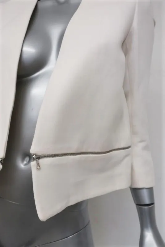 Sandro Volonte Zip Hem Blazer Cream Wool-Blend Size 38 Open Front Jacket