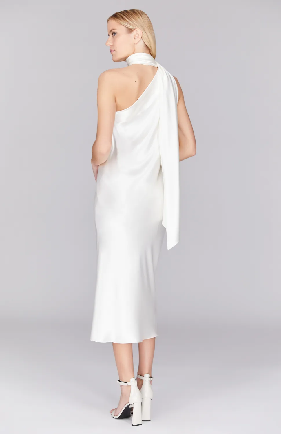 Satin One Shoulder Bias Dress w/ Scarf