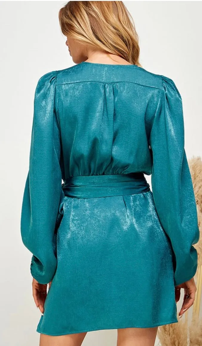 Satin Wrap Dress Teal