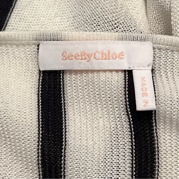 SEE BY CHLOÉ Black &amp; White Striped Lightweight Sweater—with flaw