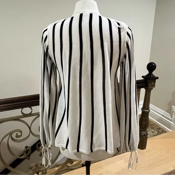SEE BY CHLOÉ Black &amp; White Striped Lightweight Sweater—with flaw