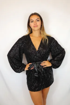 Sequin Wrap Dress Black