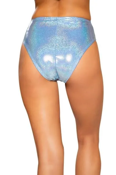 Shimmer High-Waisted Shorts with Zipper Closure - Blue -