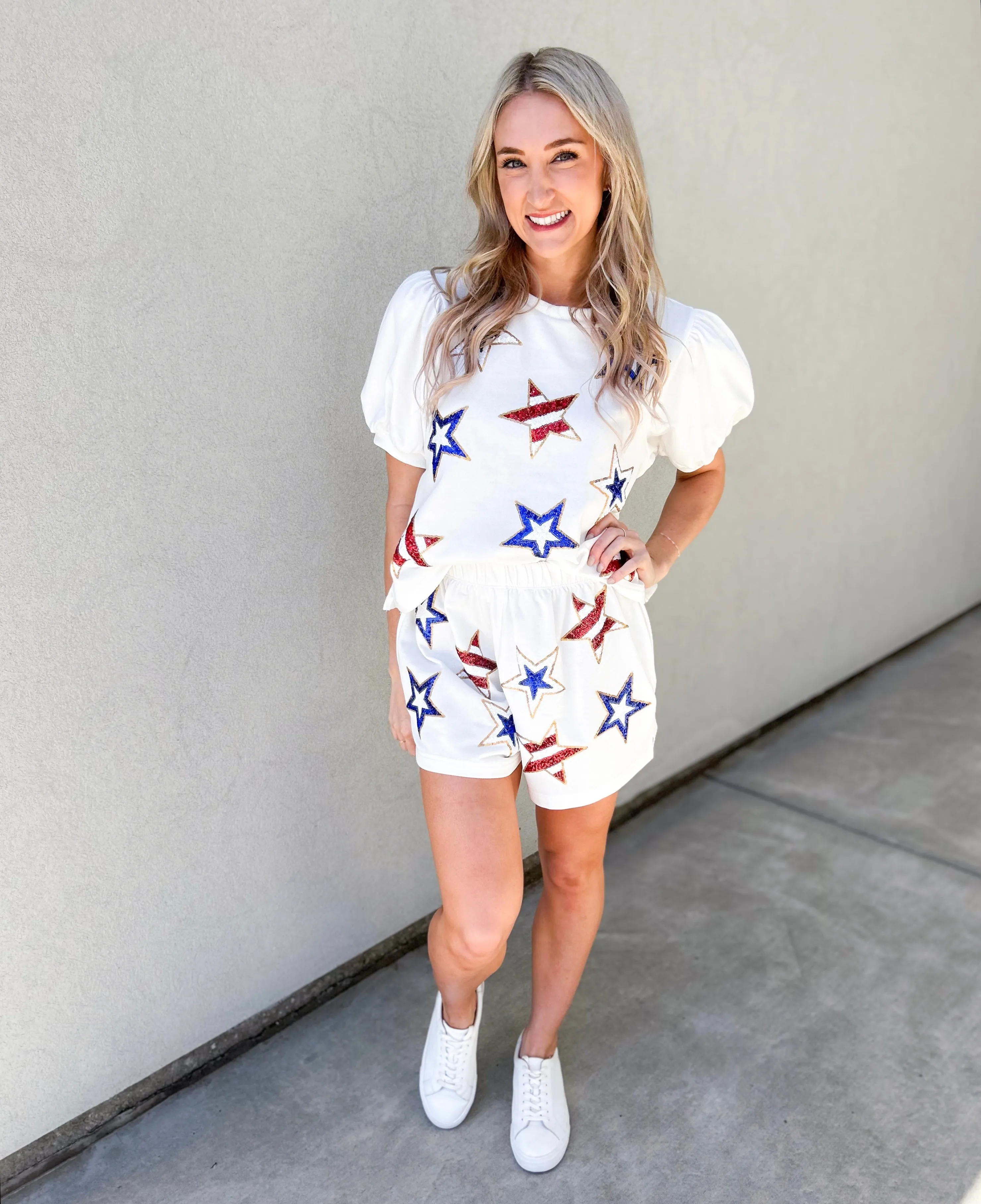 Shine Bright Sequin Star Elastic High Waisted Shorts