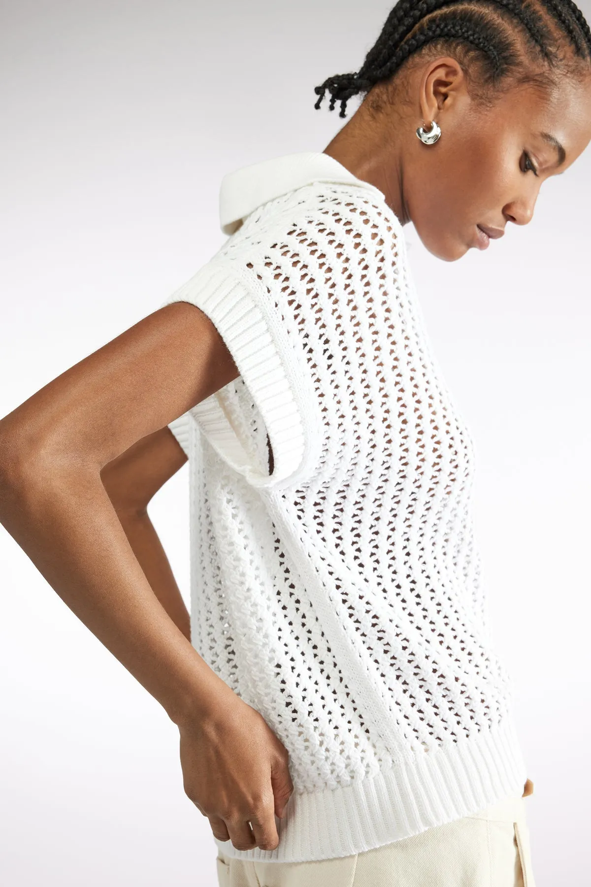 SHORT SLEEVE KNITTED TOP - WHITE