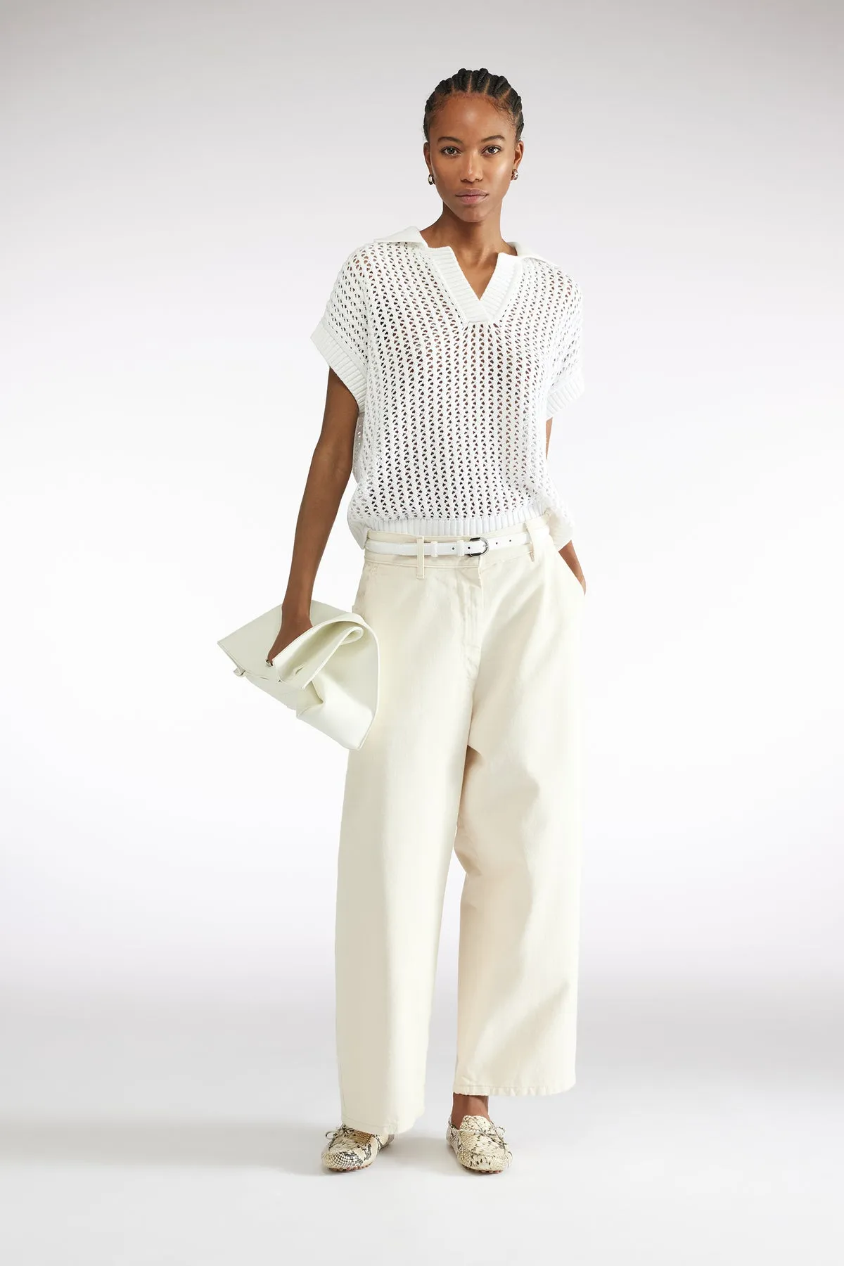SHORT SLEEVE KNITTED TOP - WHITE