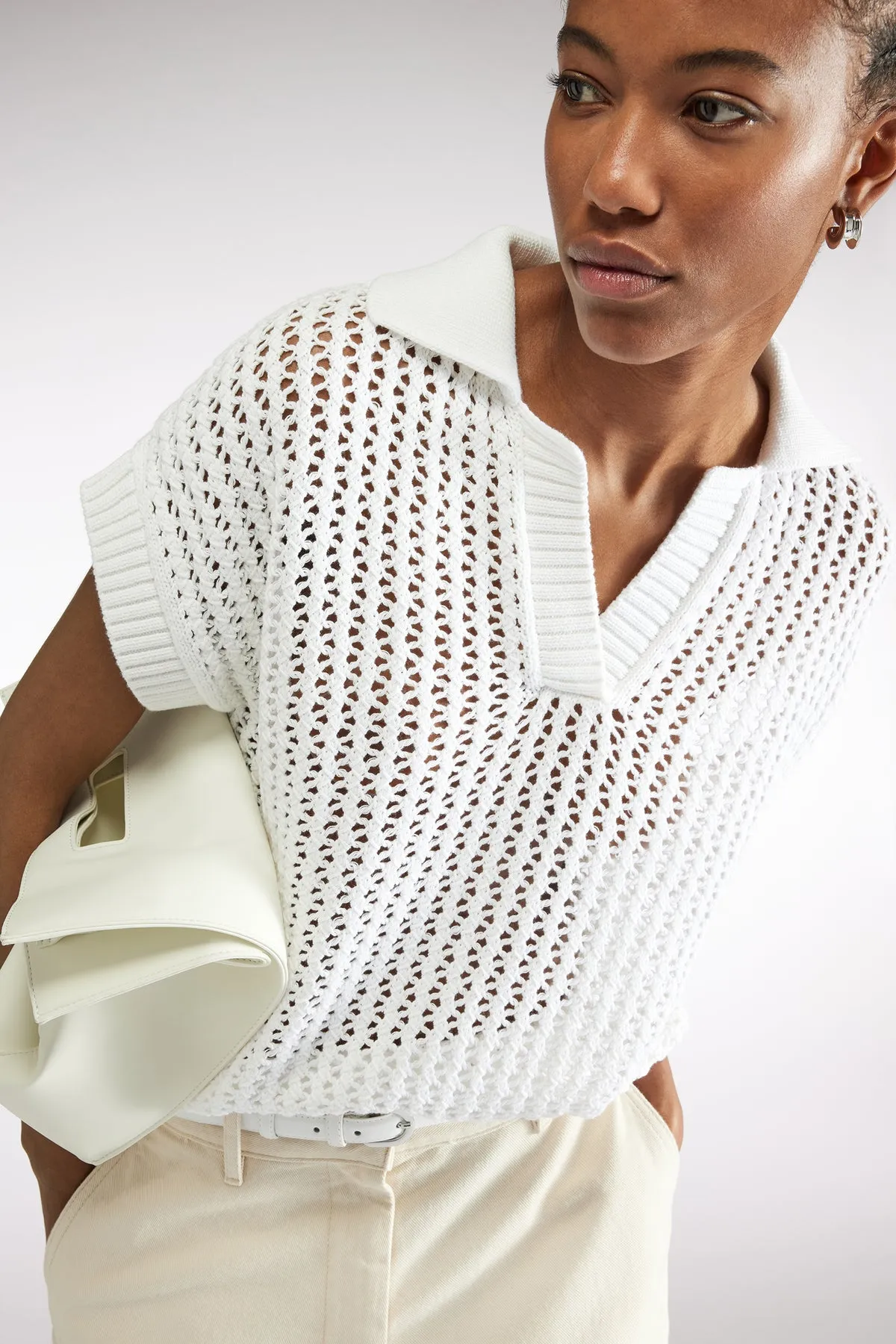 SHORT SLEEVE KNITTED TOP - WHITE