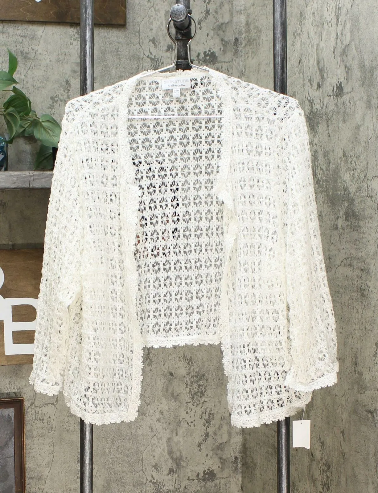 Signature by Robbie Bee Women's Plus Crochet Lace Shrug Jacket