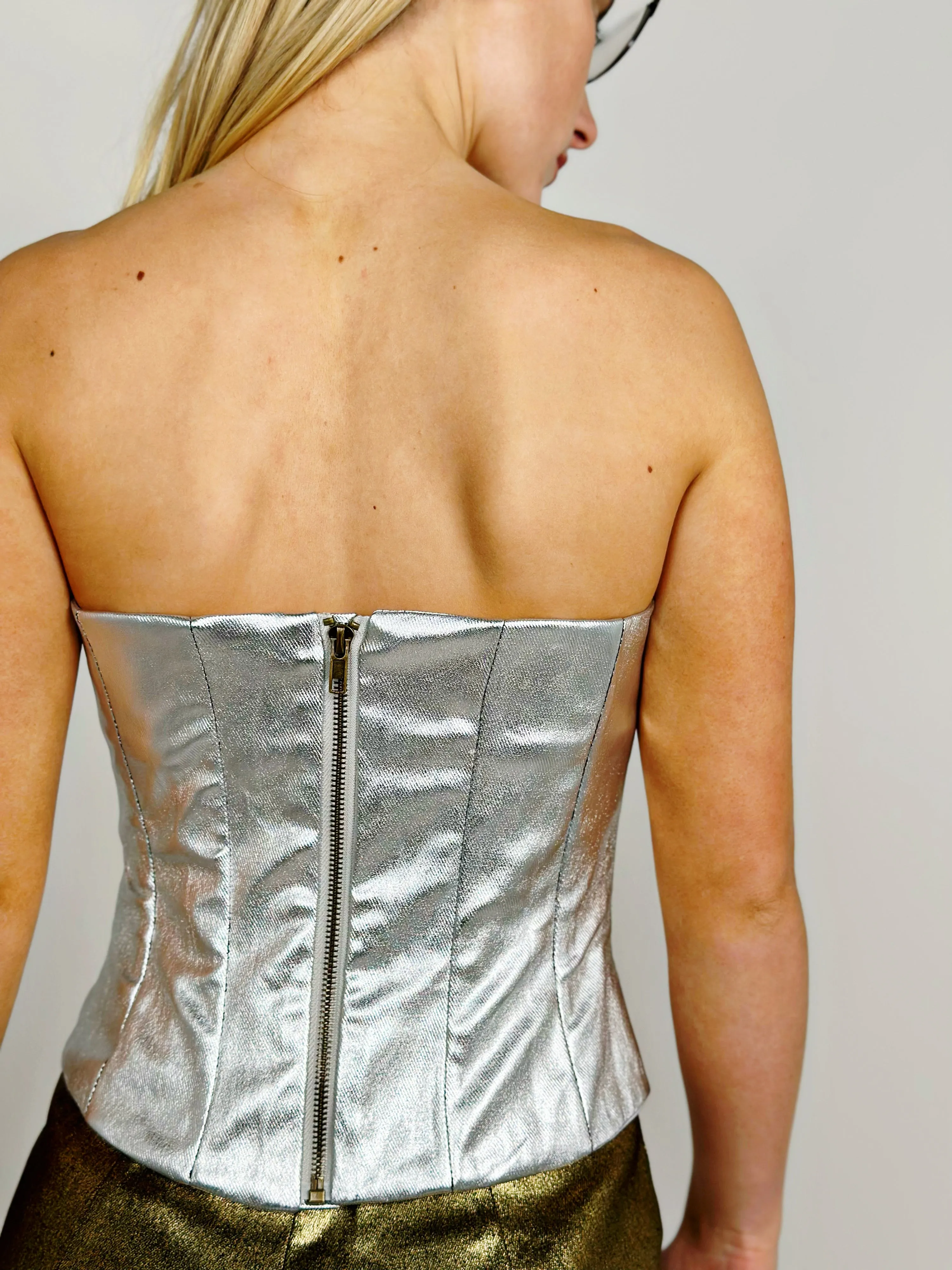 Silver Strapless Crop Top
