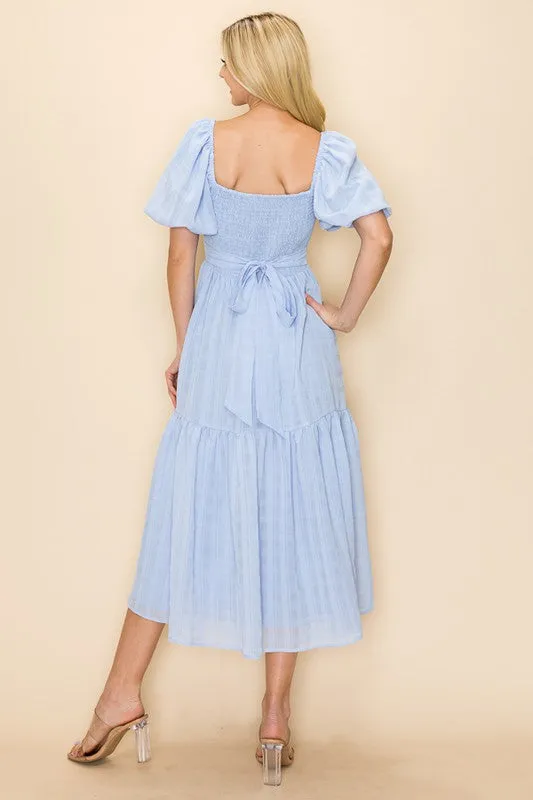 Sky blue Midi length dress with puffy sleeves