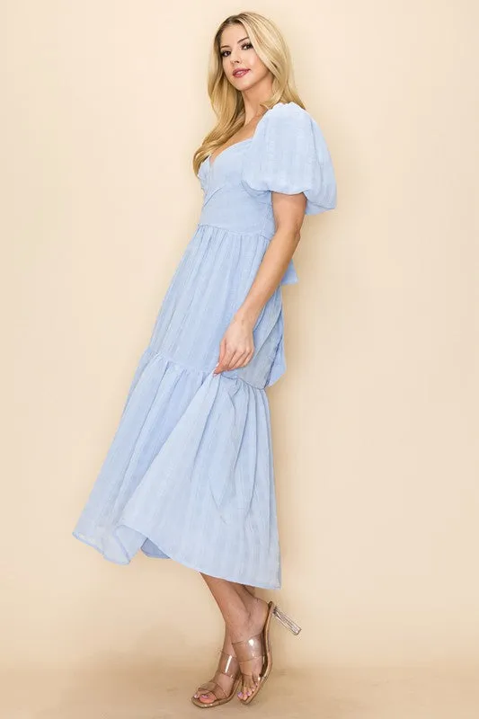 Sky blue Midi length dress with puffy sleeves