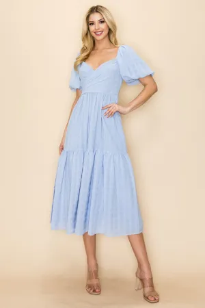 Sky blue Midi length dress with puffy sleeves