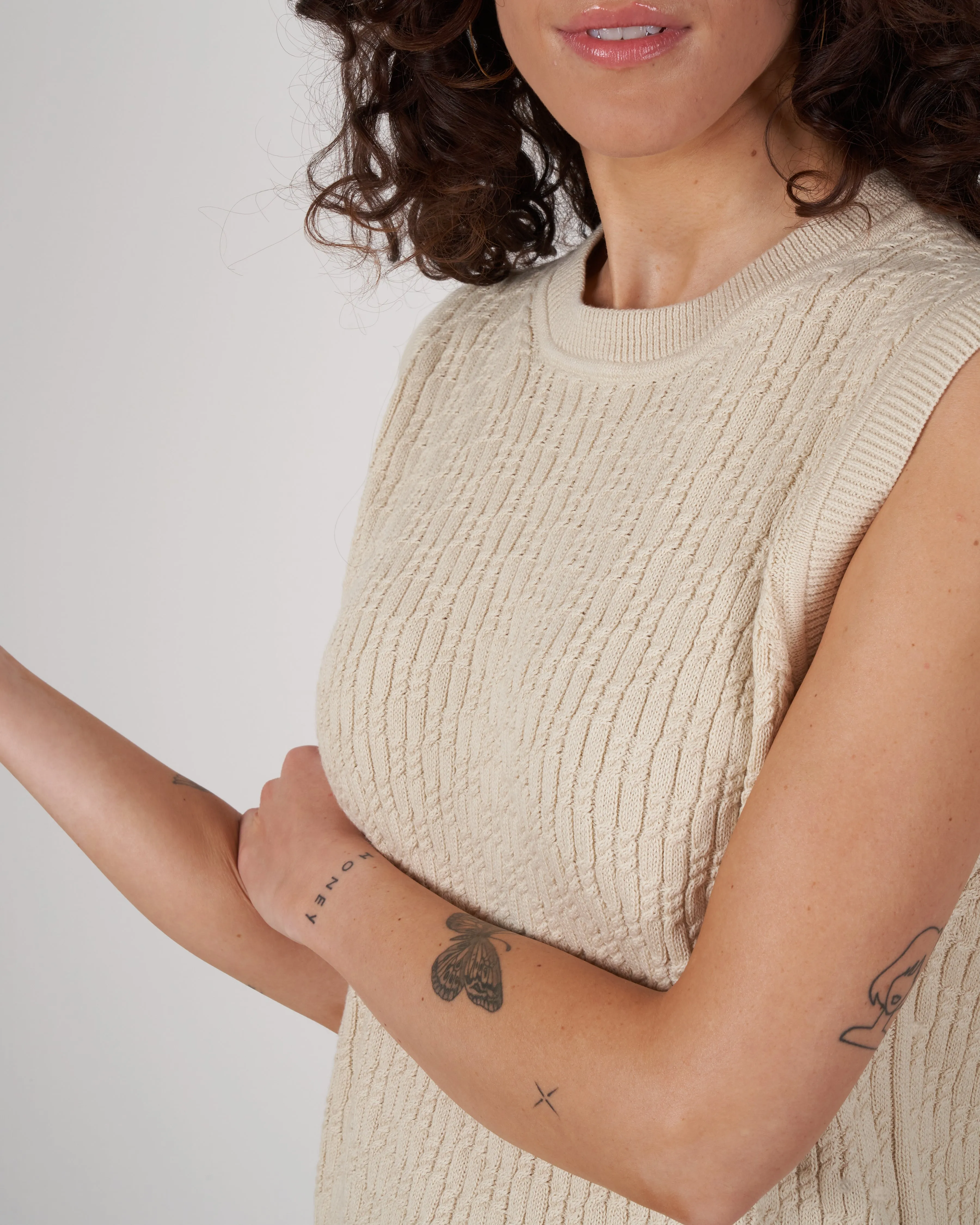 sleeveless cable top - ivory