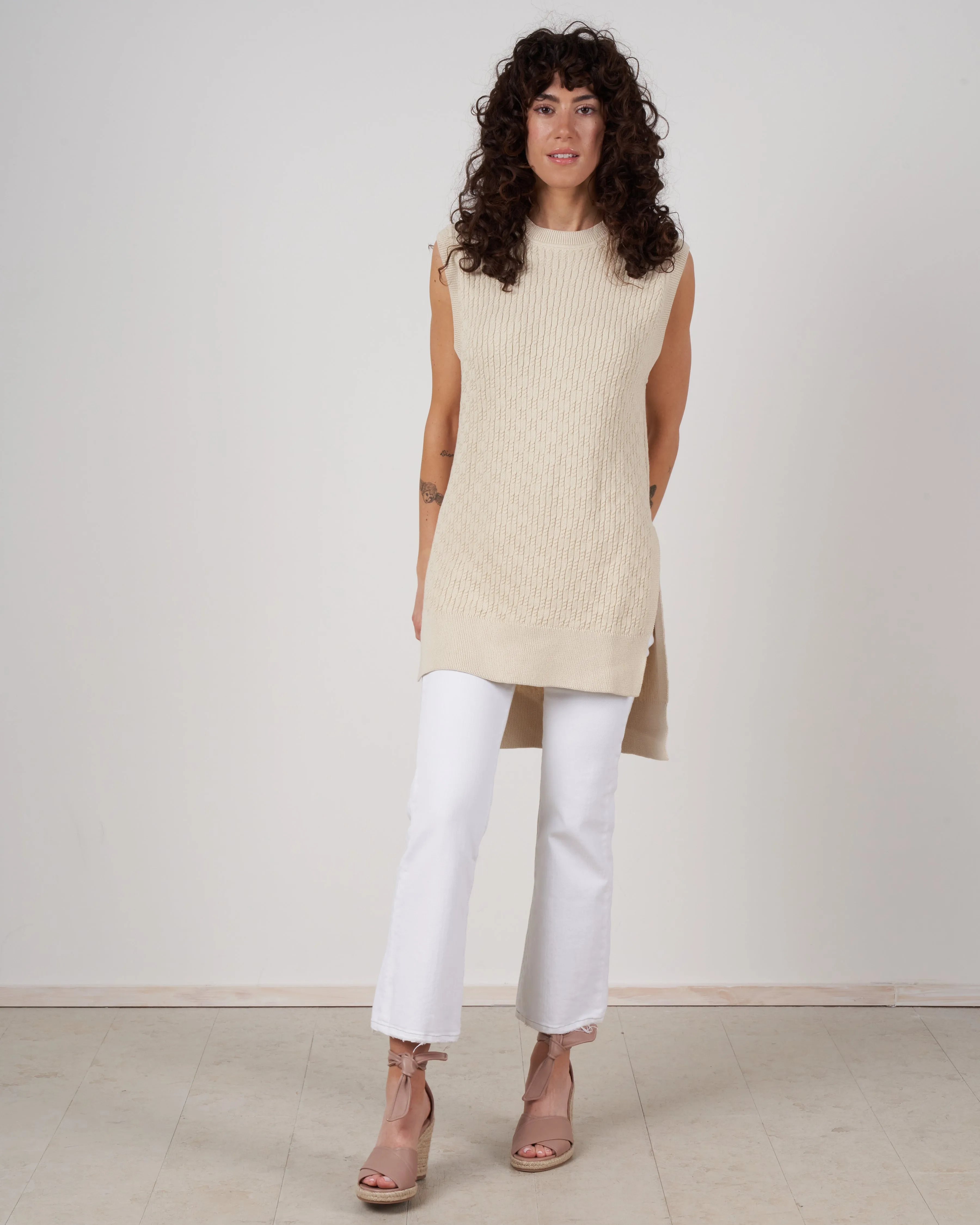 sleeveless cable top - ivory