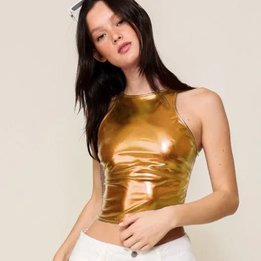 SLEEVELESS METALLIC TOP Gold