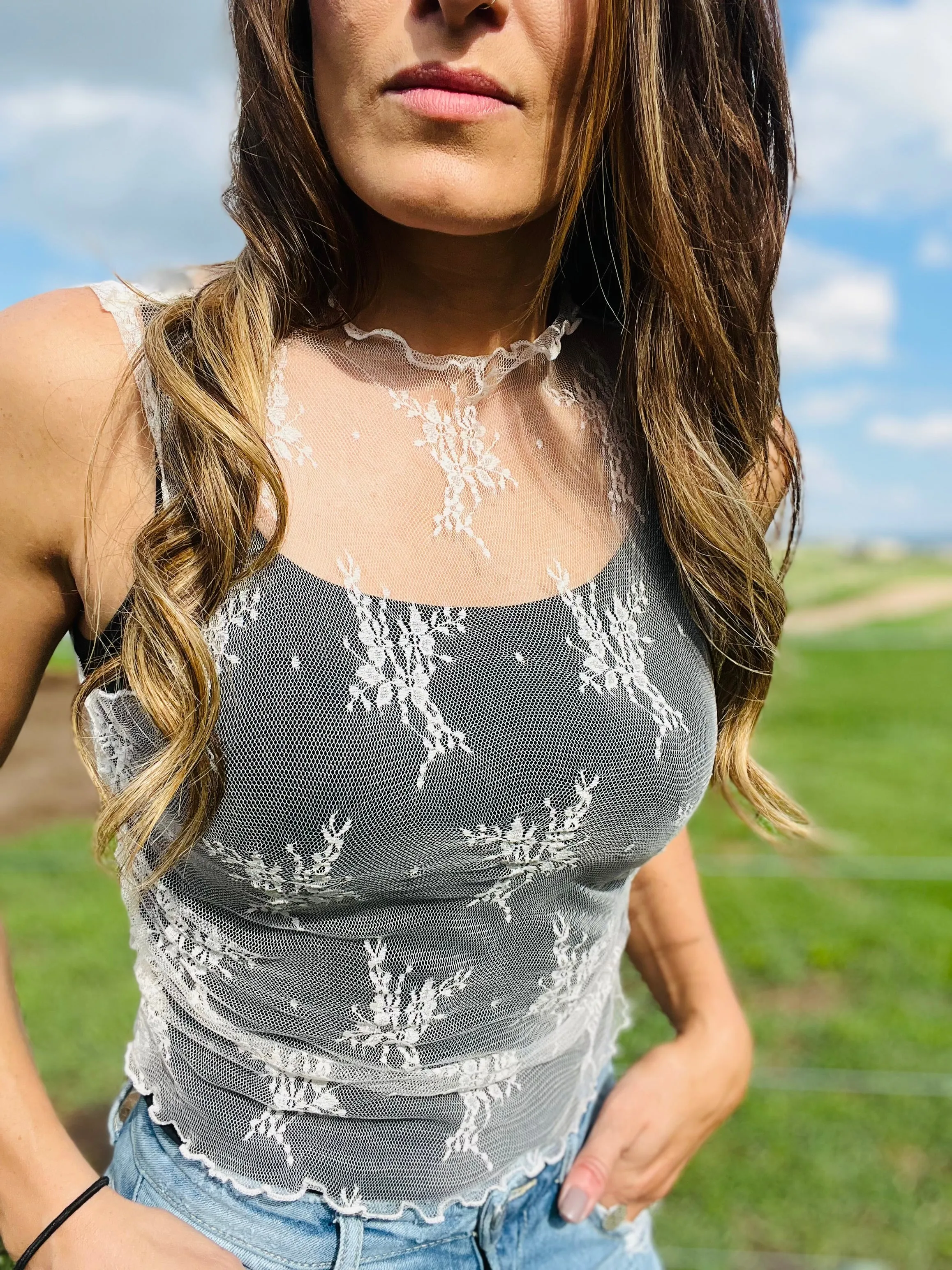Sleeveless Sheer Lace Top