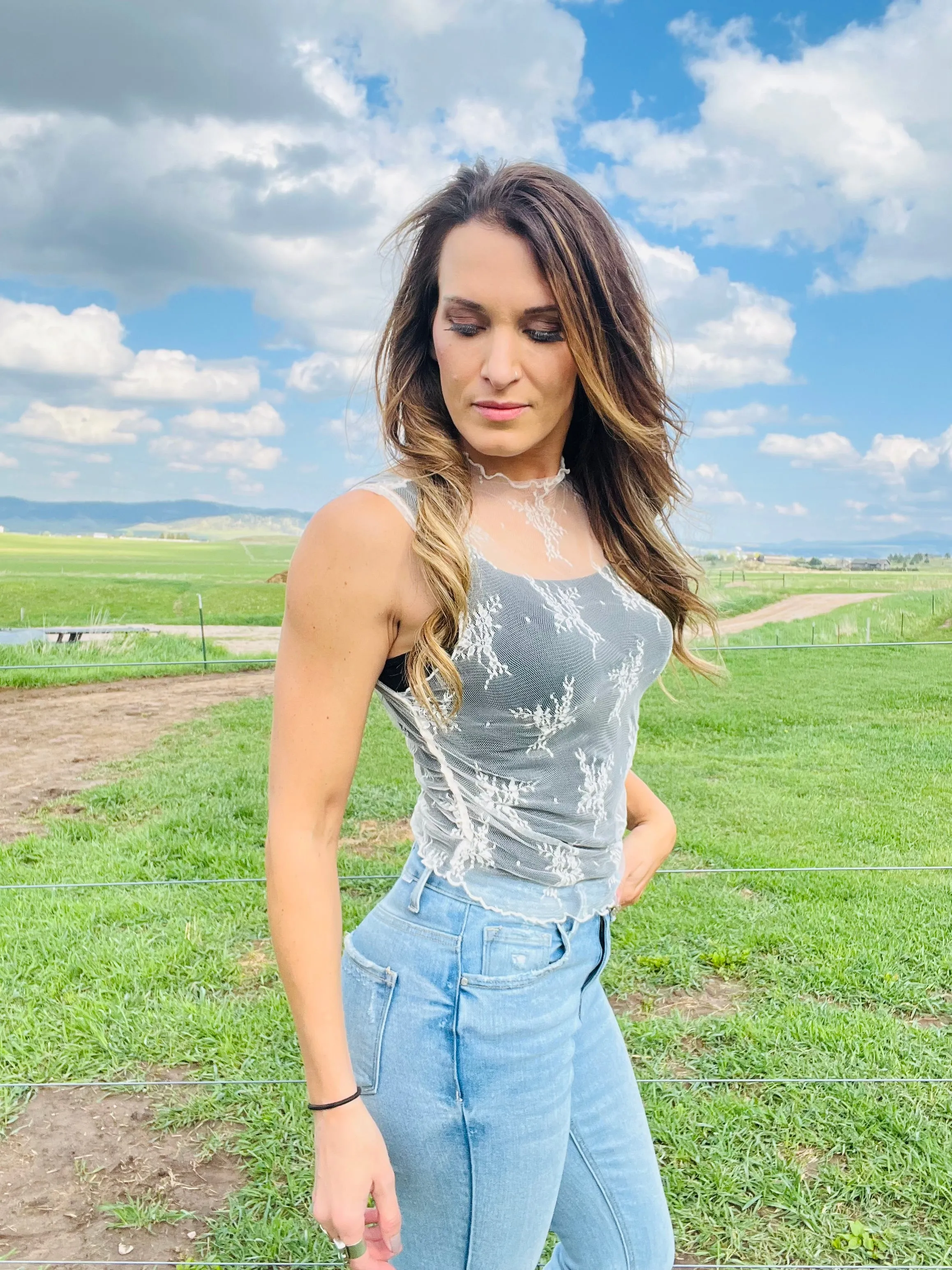 Sleeveless Sheer Lace Top
