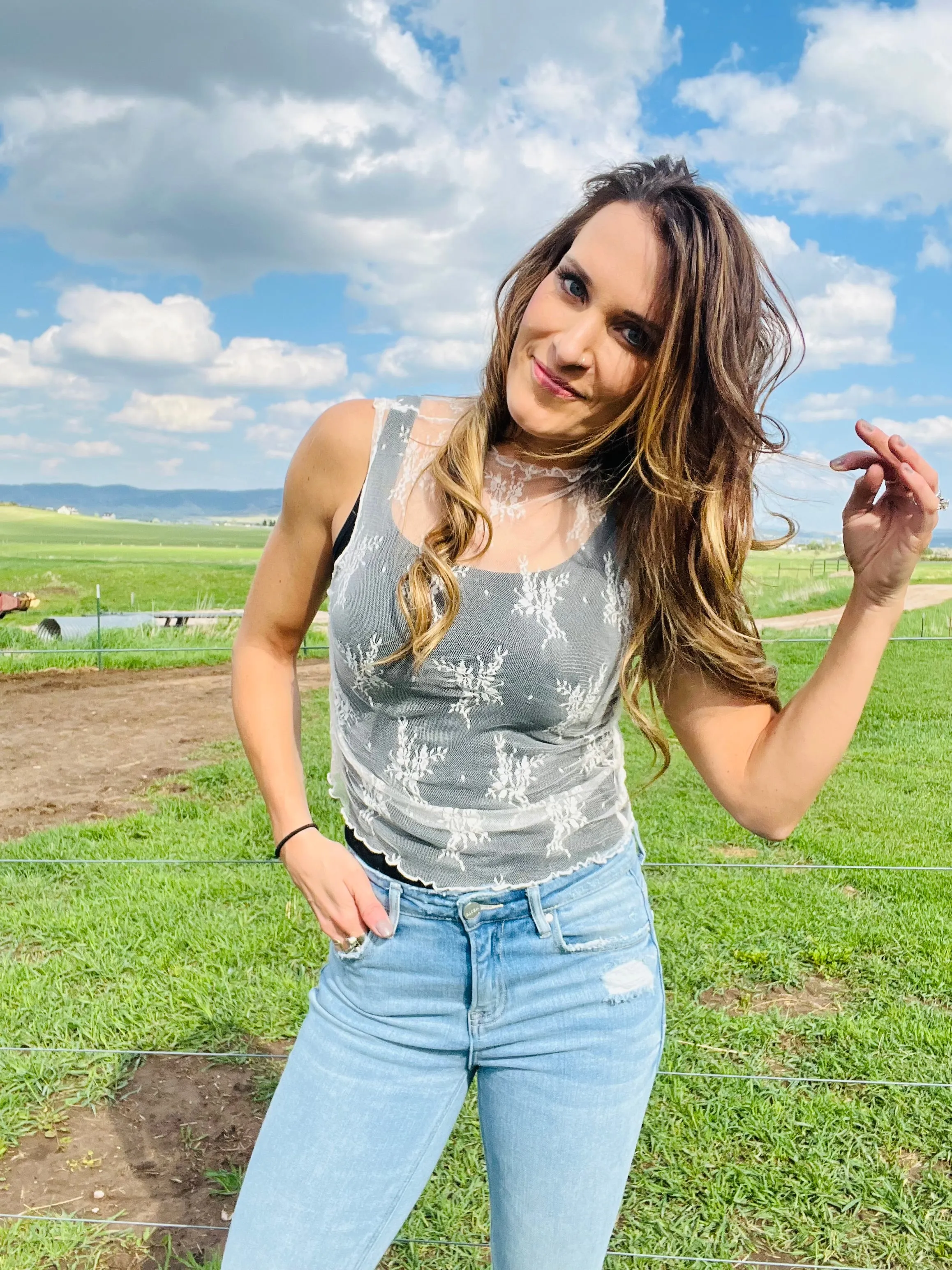Sleeveless Sheer Lace Top