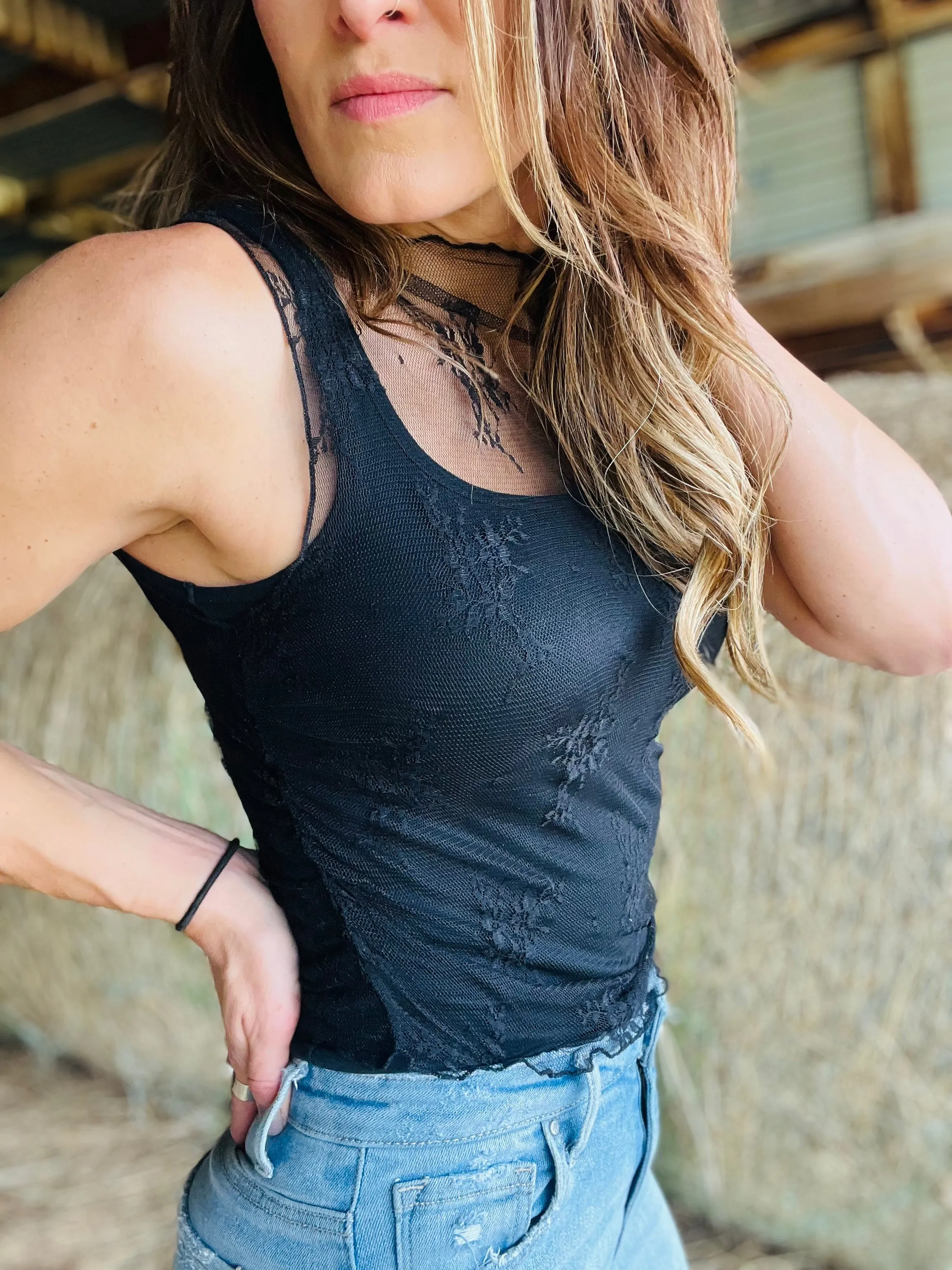 Sleeveless Sheer Lace Top