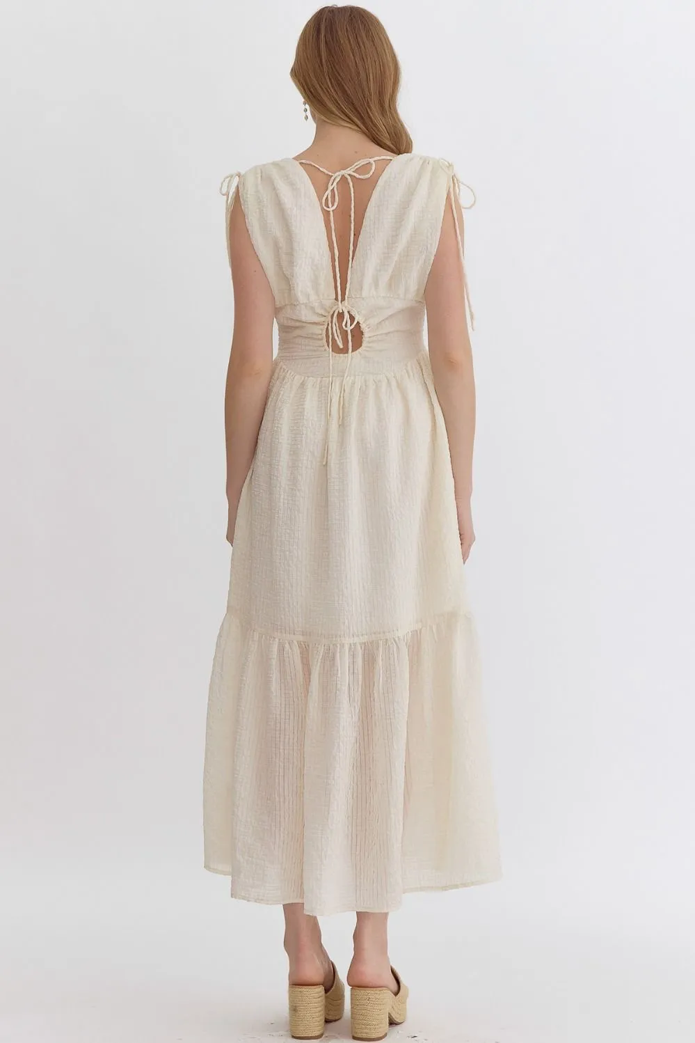 Smock Waist Solid textured round neck dress