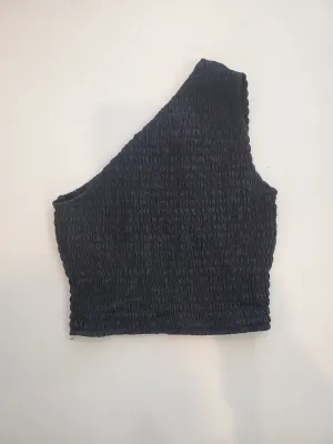 Smocked One Shoulder Top - Black